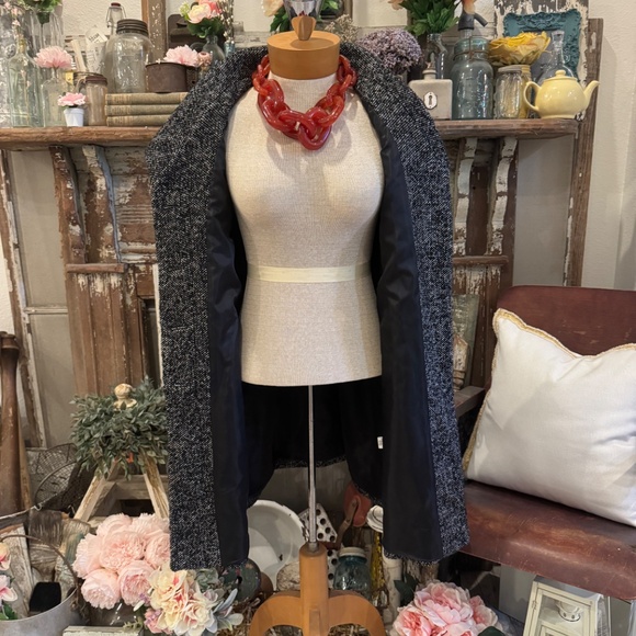 DANA BUCHMAN TWEED WOOL COAT | LEATHER BELTED | TRENCH | WINTER CREW JACKET - Picture 9 of 11